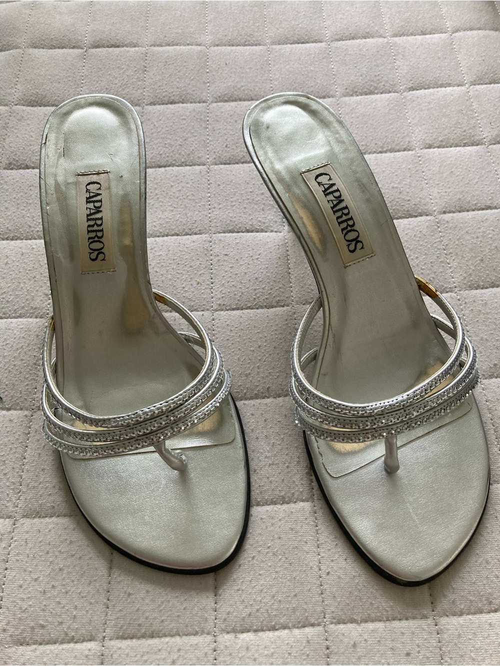 Caparros Women’s Silver Metallic Toe-Post Slip-On Sandals